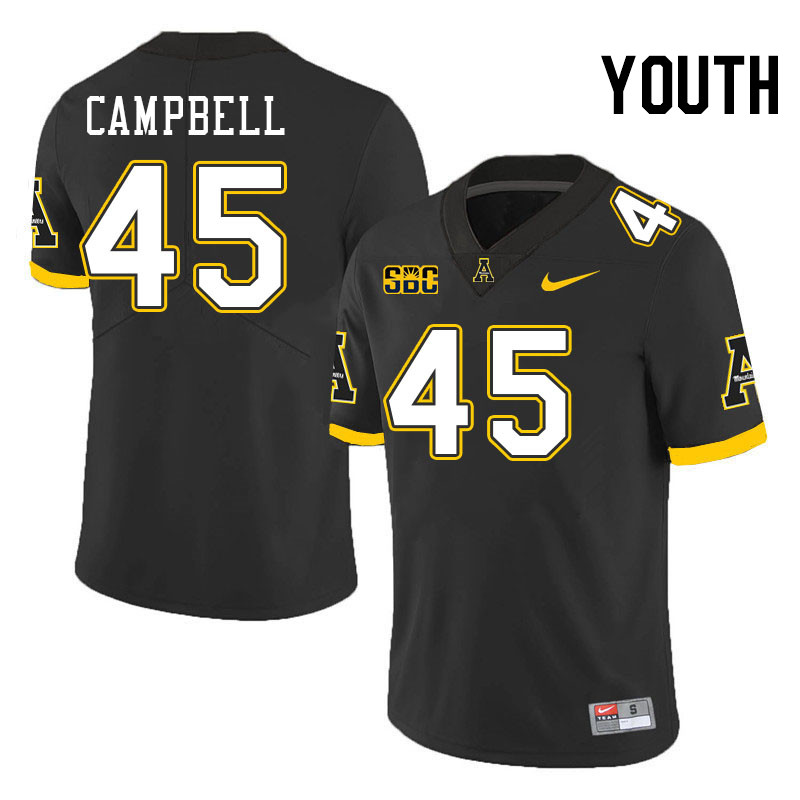 Youth #45 Nick Campbell Appalachian State Mountaineers College Football Jerseys Stitched-Black